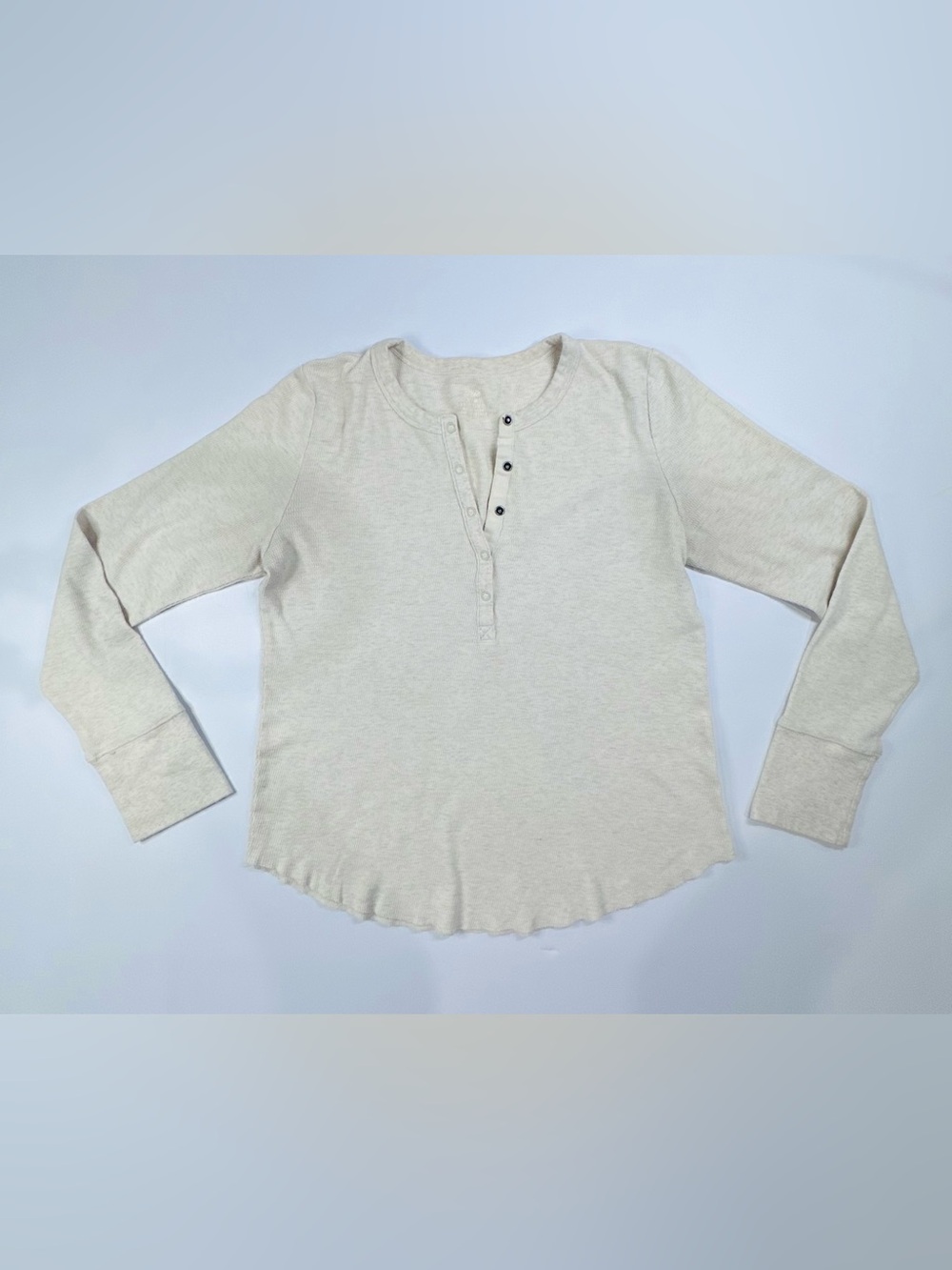 Aerie Oatmeal Heather Thermal Waffle Henley Top M